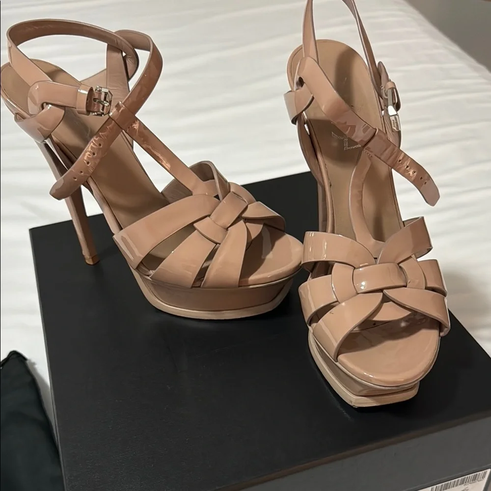 YSL Tribute Platform heels parent nude sz 6.5 - Picture 4 of 16